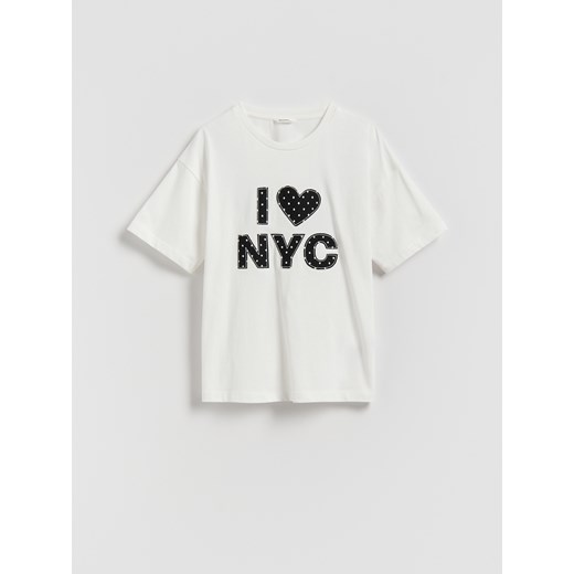 Reserved - T-shirt z aplikacją - złamana biel ze sklepu Reserved w kategorii Bluzki dziewczęce - zdjęcie 187583526