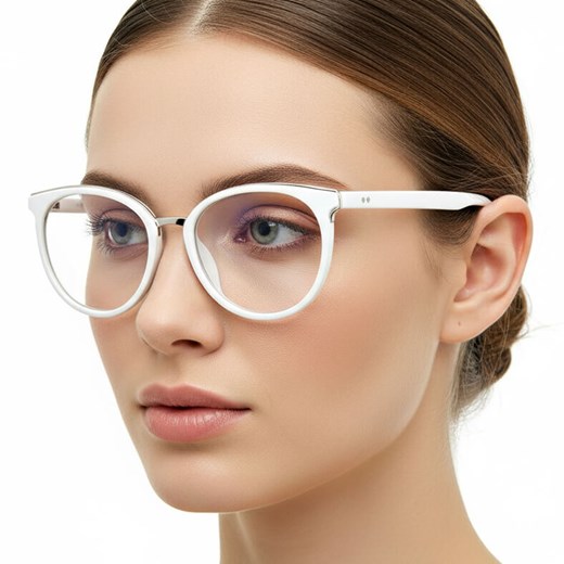 Białe okulary damskie z filtrem BLUE LIGHT do komputera zerówki EST-109K-5 ze sklepu Stylion w kategorii Okulary zerówki damskie - zdjęcie 187584109