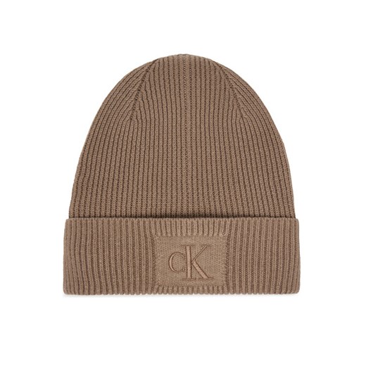 Calvin Klein Czapka Embroidered Rib Cotton Beanie LV04F8097G Beżowy ze sklepu MODIVO w kategorii Czapki zimowe damskie - zdjęcie 187585468