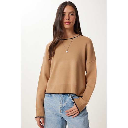 Happiness Istanbul Sweter w kolorze jasnobrązowym Happiness Istanbul onesize promocja Limango Polska
