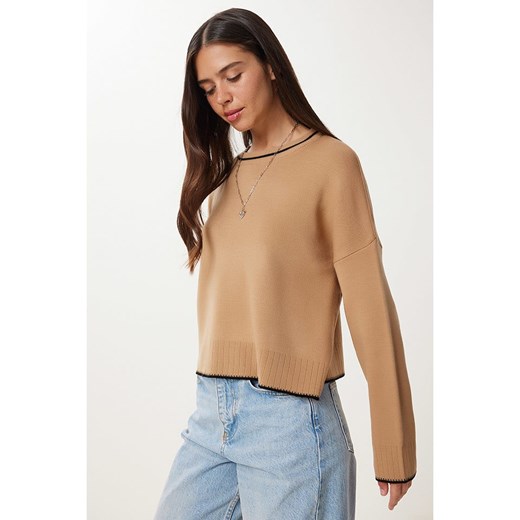 Happiness Istanbul Sweter w kolorze jasnobrązowym Happiness Istanbul onesize okazja Limango Polska