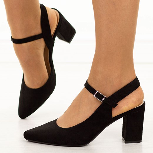 Czarne zamszowe sandały damskie na słupku z zakrytymi palcami Sergio L ze sklepu suzana.pl w kategorii Czółenka - zdjęcie 187588968
