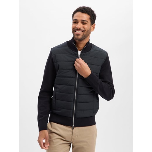 BOSS Kardigan z wełny dziewiczej - Hernesto Mężczyźni wełna ze strzyży czarny jednolity ze sklepu vangraaf w kategorii Swetry męskie - zdjęcie 187589165