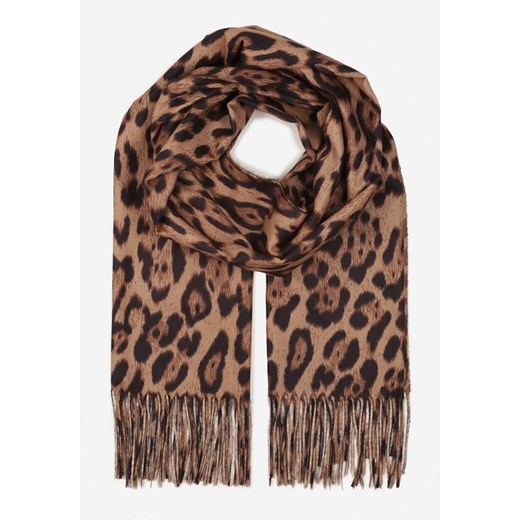 Brązowy Panterkowy Szalik z Wiskozy Zakończony Frędzlami Ferinda ze sklepu born2be.pl w kategorii Szaliki i chusty damskie - zdjęcie 187589695