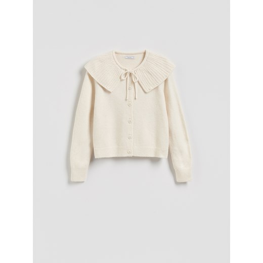 Reserved - Kardigan z kołnierzem - kremowy ze sklepu Reserved w kategorii Swetry damskie - zdjęcie 187589926