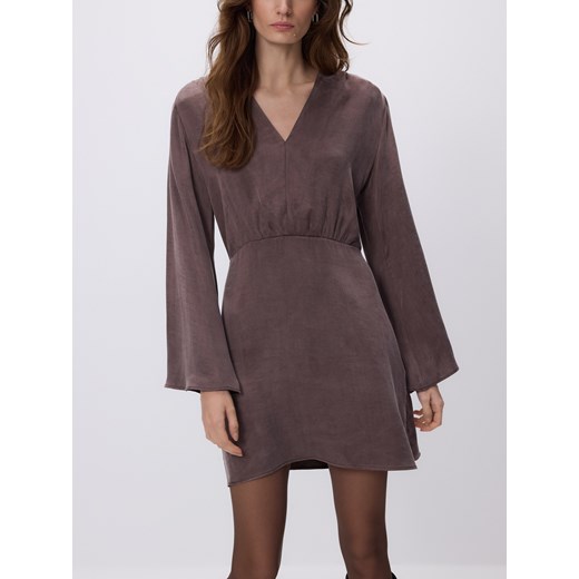 Reserved - Sukienka mini z lyocellem - ciemnobrązowy ze sklepu Reserved w kategorii Sukienki - zdjęcie 187589967