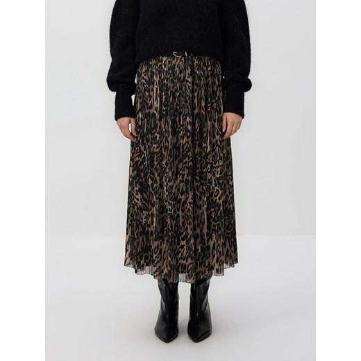 Reserved - Plisowana spódnica z paskiem - ciemnobrązowy ze sklepu Reserved w kategorii Spódnice - zdjęcie 187590319