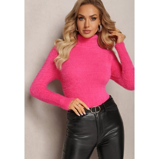 Fuksjowy Golf z Dzianiny z Długim Włosem i Dodatkiem Wełny Gerdonna ze sklepu renee.pl w kategorii Swetry damskie - zdjęcie 187590418