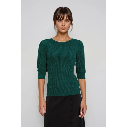 Sweter z bufiastymi rękawami zielony ze sklepu Moodo.pl w kategorii Swetry damskie - zdjęcie 187590439