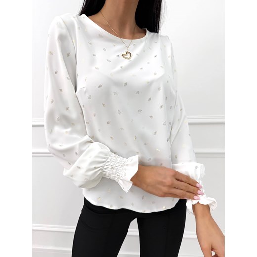 Biała Bluzka ze Złotym Wzorem ze sklepu ModnaKiecka.pl w kategorii Bluzki damskie - zdjęcie 187592088
