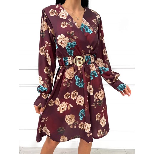 Bordowa Sukienka w Kwiaty ze sklepu ModnaKiecka.pl w kategorii Sukienki - zdjęcie 187592097