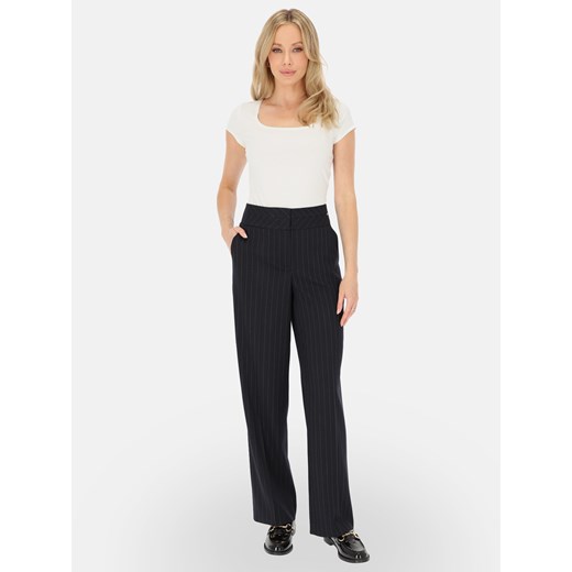Granatowe spodnie garniturowe w prążek Potis & Verso Wella ze sklepu Eye For Fashion w kategorii Spodnie damskie - zdjęcie 187594046