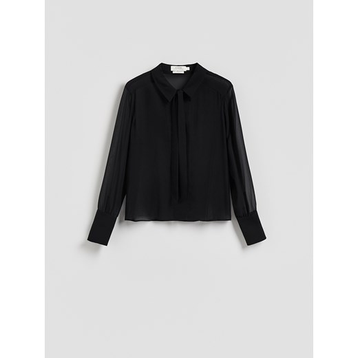 Reserved - Jedwabna koszula z wiązaniem - ciemnoszary ze sklepu Reserved w kategorii Koszule damskie - zdjęcie 187594436