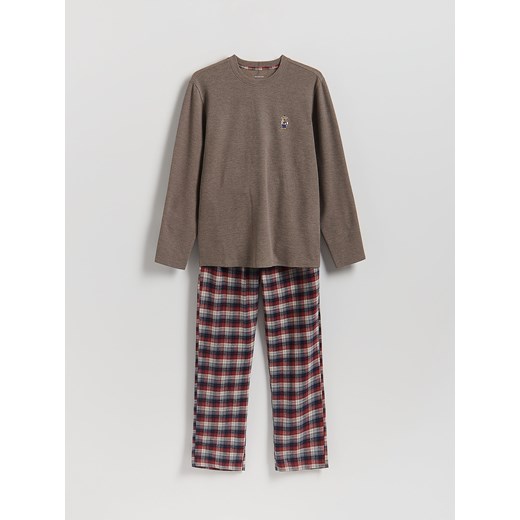 Reserved - Dwuczęściowa piżama z haftem - beżowy ze sklepu Reserved w kategorii Piżamy męskie - zdjęcie 187594676