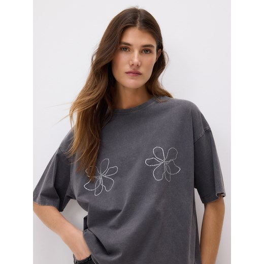 Reserved - T-shirt z błyszczącą aplikacją - ciemnoszary ze sklepu Reserved w kategorii Bluzki damskie - zdjęcie 187594739