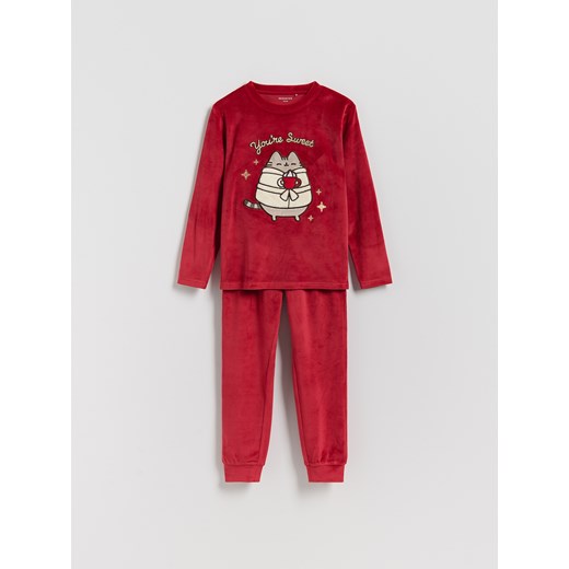 Reserved - Welurowa piżama Pusheen - czerwony ze sklepu Reserved w kategorii Piżamy dziecięce - zdjęcie 187595858