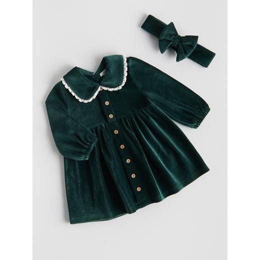 Reserved - Welurowa sukienka z opaską - jasnozielony ze sklepu Reserved w kategorii Komplety dziewczęce - zdjęcie 187596097