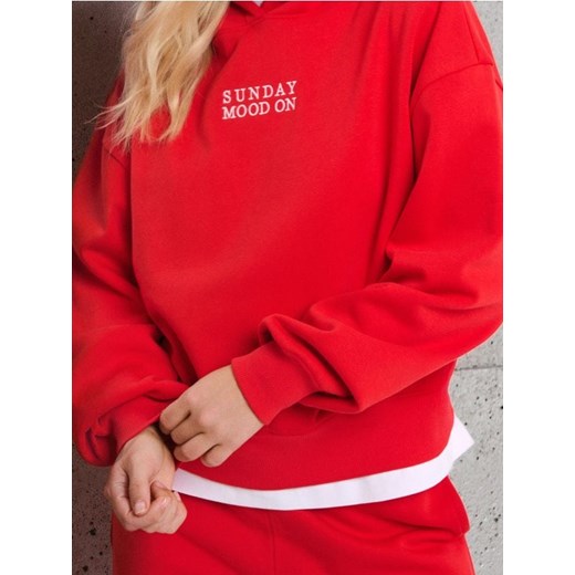 Sinsay - Bluza hoodie z bawełną - czerwony ze sklepu Sinsay w kategorii Bluzy damskie - zdjęcie 187597348