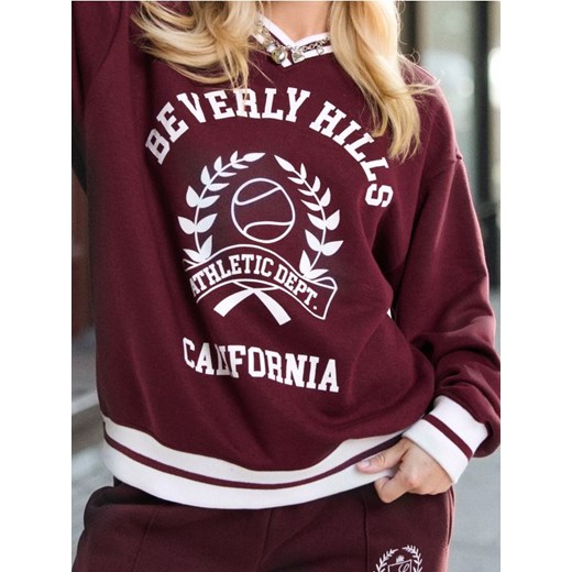 Sinsay - Bluza crewneck z nadrukiem - bordowy ze sklepu Sinsay w kategorii Bluzy damskie - zdjęcie 187597349