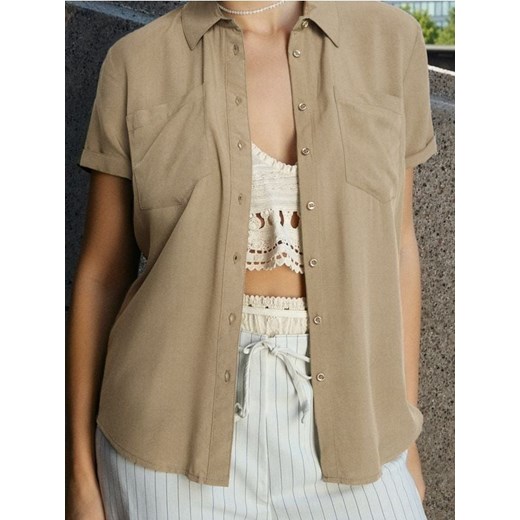 Sinsay - Wiskozowa koszula z krótkim rękawem - zielony ze sklepu Sinsay w kategorii Koszule damskie - zdjęcie 187597487