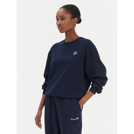 Tommy Hilfiger Bluza Script WW0WW49418 Granatowy Regular Fit ze sklepu MODIVO w kategorii Bluzy damskie - zdjęcie 187598426