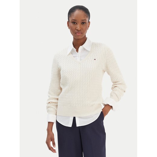 Tommy Hilfiger Sweter WW0WW44987 Beżowy Regular Fit ze sklepu MODIVO w kategorii Swetry damskie - zdjęcie 187598437
