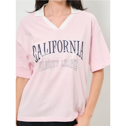 Sinsay - Bawełniana koszulka z napisem - różowy ze sklepu Sinsay w kategorii Bluzki damskie - zdjęcie 187600857