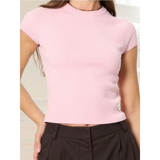 Sinsay - Bluzka swetrowa z krótkim rękawem - różowy ze sklepu Sinsay w kategorii Bluzki damskie - zdjęcie 187600867