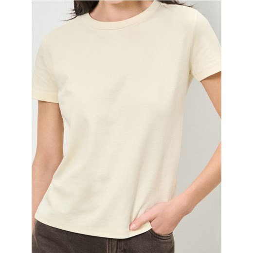 Sinsay - Bawełniana koszulka z krótkim rękawem - kremowy ze sklepu Sinsay w kategorii Bluzki damskie - zdjęcie 187600888