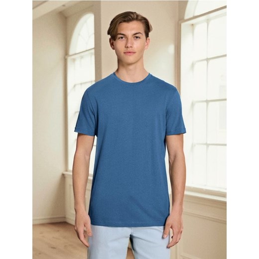 Sinsay - Bawełniana koszulka z krótkim rękawem - niebieski ze sklepu Sinsay w kategorii T-shirty męskie - zdjęcie 187600899