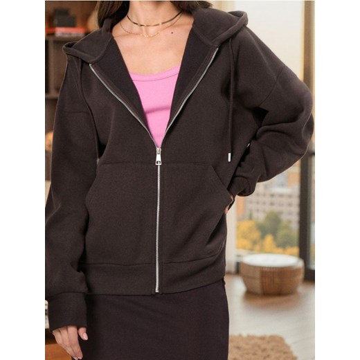Sinsay - Rozpinana bluza z kapturem oversize - brązowy ze sklepu Sinsay w kategorii Bluzy damskie - zdjęcie 187600957