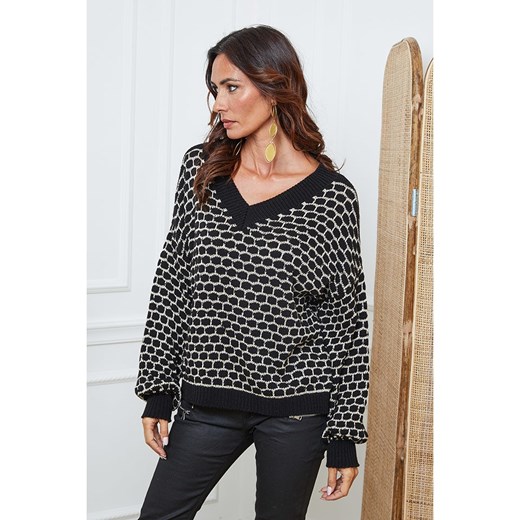 So Cachemire Sweter &quot;Azul&quot; w kolorze beżowo-czarnym So Cachemire M promocja Limango Polska