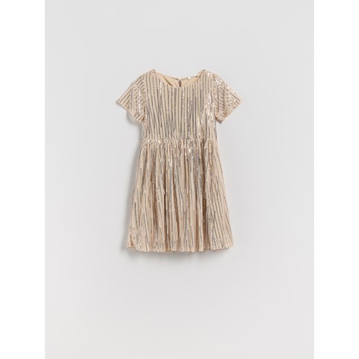 Reserved - Sukienka z błyszczącą nicią - beżowy ze sklepu Reserved w kategorii Sukienki dziewczęce - zdjęcie 187602955