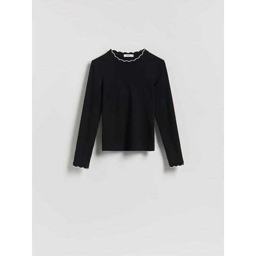 Reserved - Bluzka z kontrastową lamówką - czarny Reserved XS Reserved