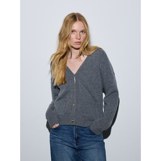 Reserved - Wełniany kardigan - szary ze sklepu Reserved w kategorii Swetry damskie - zdjęcie 187603016
