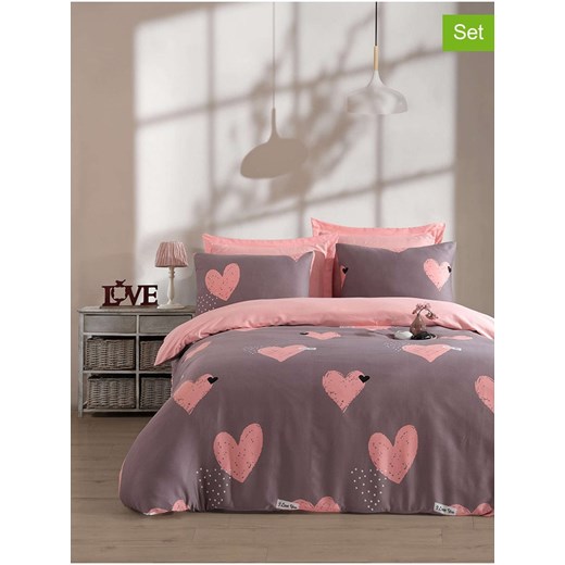 Colourful Cotton Komplet pościeli &quot;Jana&quot; w kolorze szaro-jasnoróżowym ze sklepu Limango Polska w kategorii Pościele - zdjęcie 187603367