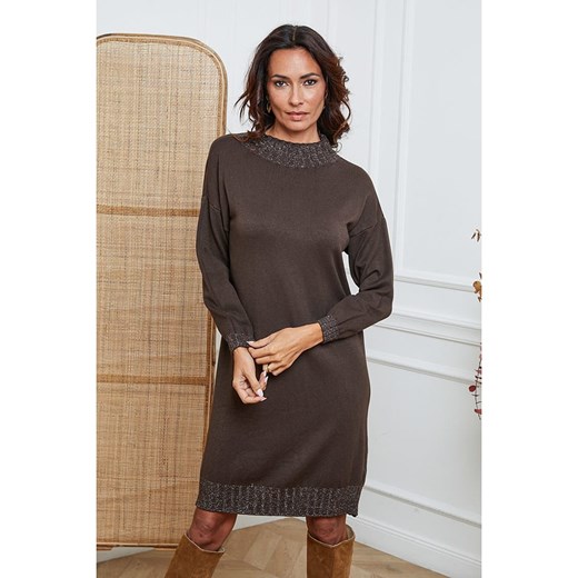 So Cachemire Sukienka dzianinowa &quot;Linoa&quot; w kolorze brązowym ze sklepu Limango Polska w kategorii Sukienki - zdjęcie 187603485