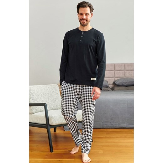 Doctor Nap czarna piżama męska z spodniami w kratę PMB.7369, Kolor czarno-biały, Rozmiar M, Doctor Nap ze sklepu Primodo w kategorii Piżamy męskie - zdjęcie 187605295