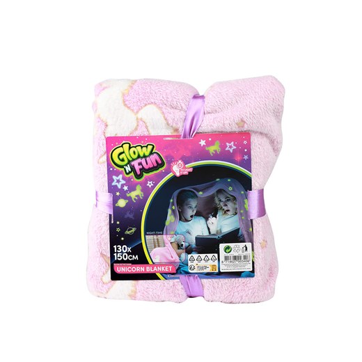 Toi-Toys Koc &quot;Unicorn&quot; w kolorze jasnoróżowym świecący w ciemności - 130 x 150 cm ze sklepu Limango Polska w kategorii Tekstylia - zdjęcie 187605408