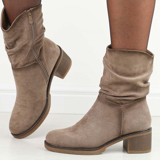 Beżowe botki damskie na obcasie Potocki 51303 ze sklepu suzana.pl w kategorii Botki - zdjęcie 187606796
