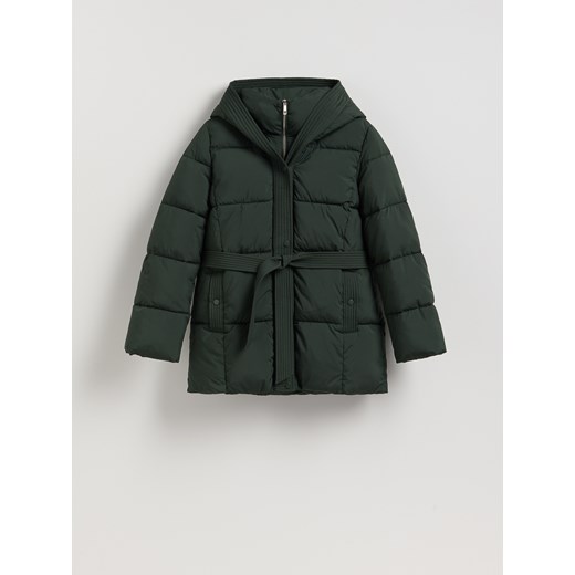 Reserved - Pikowana kurtka z wiązaniem - zielony ze sklepu Reserved w kategorii Kurtki damskie - zdjęcie 187606968