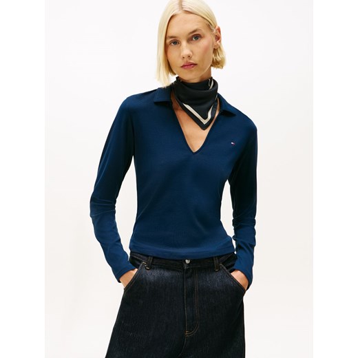 Tommy Hilfiger Damska koszulka z długim rękawem Kobiety Bawełna granatowy jednolity ze sklepu vangraaf w kategorii Bluzki damskie - zdjęcie 187607038