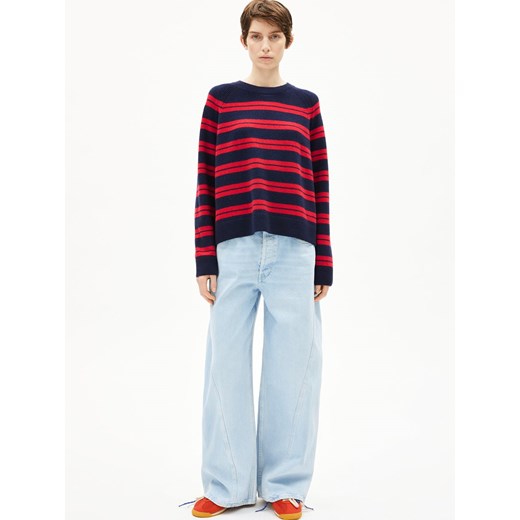 ARMEDANGELS Damski wełniany sweter z dzianiny - Liliriaa Kobiety Wełna granatowy w paski ze sklepu vangraaf w kategorii Swetry damskie - zdjęcie 187607055
