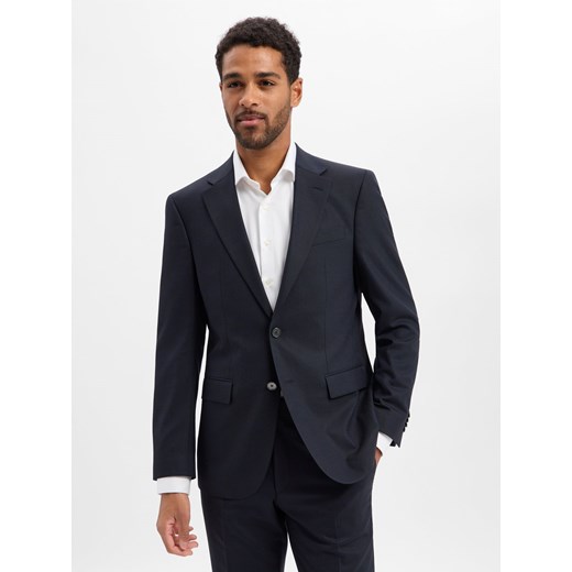 BOSS Męska - Marynarka garniturowa z zawartością wełny - Jasper Mężczyźni Regular Fit granatowy wzorzysty ze sklepu vangraaf w kategorii Marynarki męskie - zdjęcie 187607095