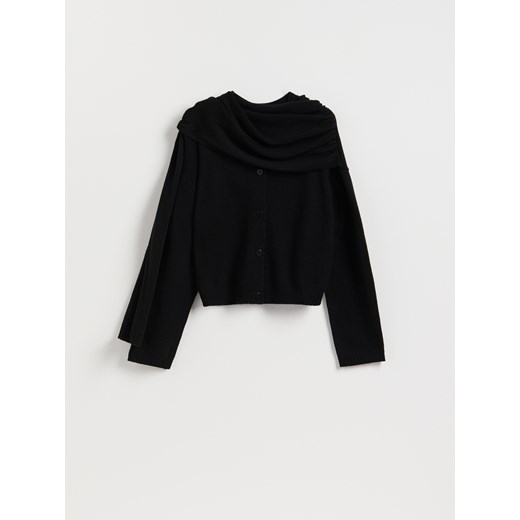 Reserved - Kardigan z szalem z wełną - czarny ze sklepu Reserved w kategorii Swetry damskie - zdjęcie 187607886