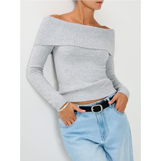 Sinsay - Sweter z dekoracyjnym dekoltem - szary ze sklepu Sinsay w kategorii Swetry damskie - zdjęcie 187609935