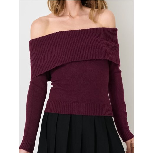Sinsay - Sweter z dekoracyjnym dekoltem - bordowy ze sklepu Sinsay w kategorii Swetry damskie - zdjęcie 187609936