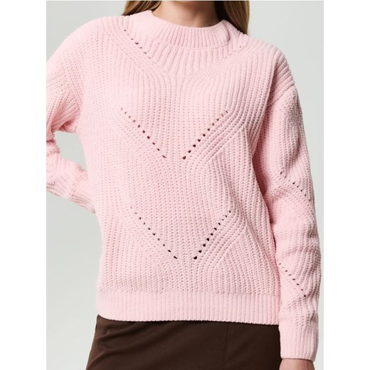 Sinsay - Ażurowy sweter - różowy ze sklepu Sinsay w kategorii Swetry damskie - zdjęcie 187609966