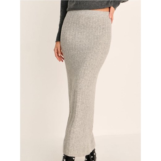 Sinsay - Prążkowana spódnica maxi z domieszką wełny - szary ze sklepu Sinsay w kategorii Spódnice - zdjęcie 187609969