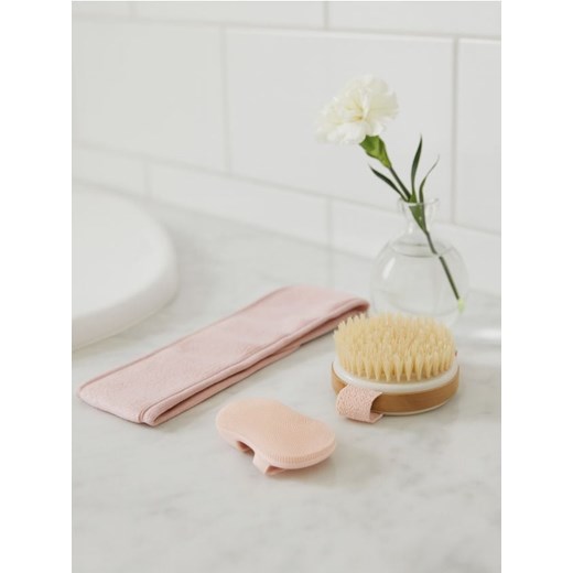 Sinsay - Zestaw do kąpieli: opaska do włosów, szczotka do mycia twarzy, szczotka do mycia - różowy ze sklepu Sinsay w kategorii Uroda - zdjęcie 187610067
